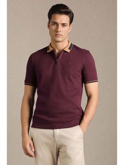 Louis Philippe - Men Maroon Solid Polo T-Shirt