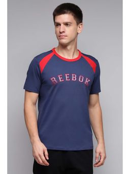Reebok - Men Blue Embroidered T-Shirt