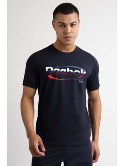 Reebok - Men Navy Blue Printed T-Shirt