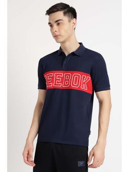Reebok - Men Navy Blue Typography Polo T-Shirt