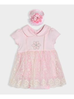 Mi Arcus - Cotton Round Neck Short Sleeve Pink Dress with Headband (Set of 2)