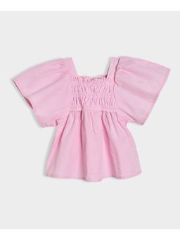 Mi Arcus - Pink Cotton Solid Angle Sleeve Top for Girls