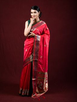 EXCLUSIVA - Pink Soft Silk Weaving Saree Designer Pallu with Unstitched Blouse