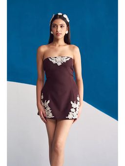 Dearme - Brown Petal Mini Embroidered Dress
