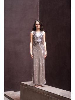 SOTBELLA - Brown Sleeveless Sequin Dress with Knot Detail