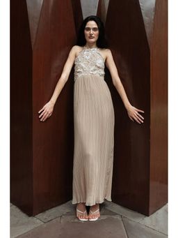 SOTBELLA - Beige Halter Pleated Dress