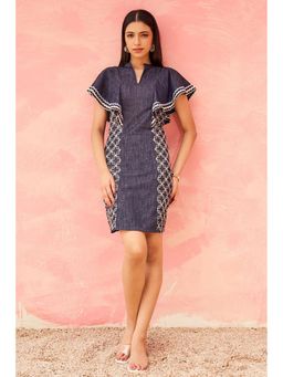 Dearme - Blue Pearl-Lace Sculpted Denim Dress