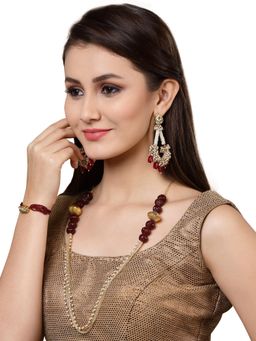 Dugran By Dugristyle - Red & Gold Layered Necklace with Pearls & Natural Stones