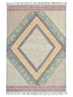 ART AVENUE - Adha Hand Block Printed Cotton Floor Rug with Tassels