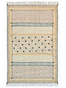 ART AVENUE - Aiden Hand Block Printed Cotton Floor Rug with Tassels