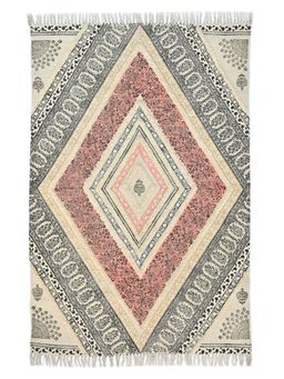ART AVENUE - Alwar Hand Block Printed Cotton Floor Rug with Tassels