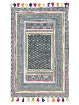 ART AVENUE - Avril Hand Block Printed Cotton Floor Rug with Tassels