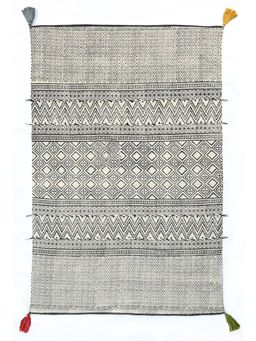 ART AVENUE - Balsam Hand Block Printed Cotton Floor Rug with Tassels