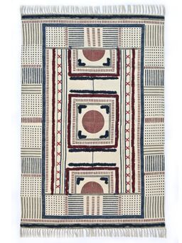 ART AVENUE - Belstaff Hand Block Printed Cotton Floor Rug with Tassels