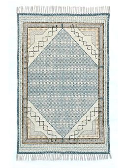 ART AVENUE - Cahier Hand Block Printed Cotton Floor Rug with Tassels