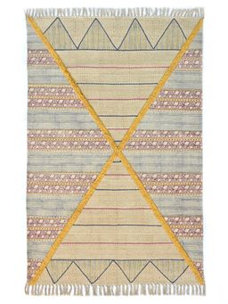 ART AVENUE - Datura Hand Block Printed Cotton Floor Rug with Tassels