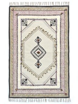 ART AVENUE - Estarie Hand Block Printed Cotton Floor Rug with Tassels