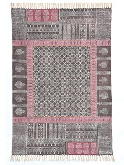 ART AVENUE - Ethan Hand Block Printed Cotton Floor Rug with Tassels
