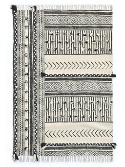 ART AVENUE - Iris Hand Block Printed Cotton Floor Rug with Tassels
