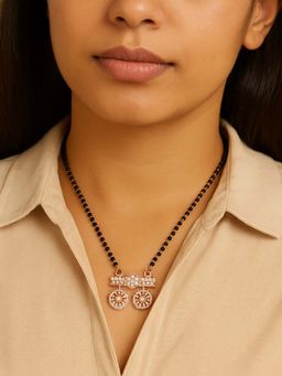 I Jewels - Traditional Single Line Pendant With Black Bead Chain Mangalsutra