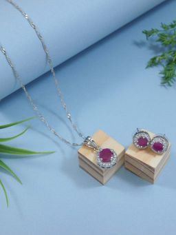 I Jewels - Silver Plated Cubic Zirconia American Diamond Chain Pendent Necklace Set for Women