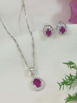 I Jewels - Silver Plated Cubic Zirconia American Diamond Chain Pendent Necklace Set for Women
