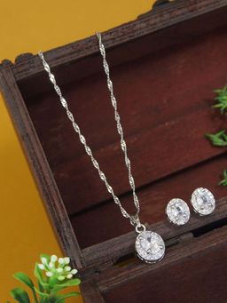 I Jewels - Silver Plated Cubic Zirconia American Diamond Chain Pendent Necklace Set for Women