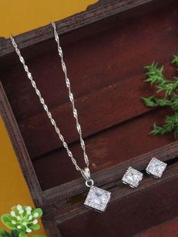 I Jewels - Silver Plated Cubic Zirconia American Diamond Chain Pendent Necklace Set for Women