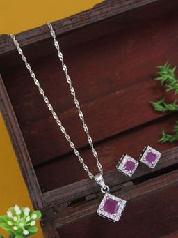 I Jewels - Silver Plated Cubic Zirconia American Diamond Chain Pendent Necklace Set for Women