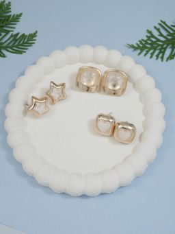 I Jewels - Designer White And Gold Contemporary Studs Earrings