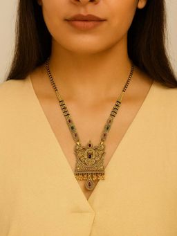 I Jewels - Gold Plated Traditional Black Bead Dual Chain Mangalsutra With Earrings