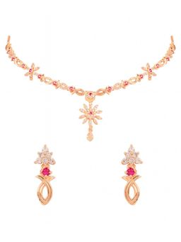 I Jewels - Pink Rose Gold-Plated Cubic Zirconia and American Diamond Jewellery Set for Women