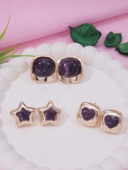 I Jewels - Designer Wine and Gold Contemporary Studs Earrings