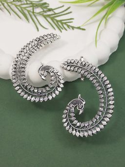 I Jewels - Silver-Plated Designer Oxidised Ear Cuff Silver