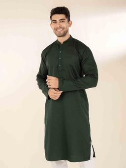 The Bleu Label - Mens Ethnic Mandarin Collar Cotton Full Sleeves Kurta Olive