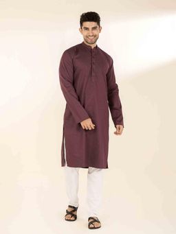 The Bleu Label - Mens Ethnic Mandarin Collar Cotton Full Sleeves Kurta Maroon