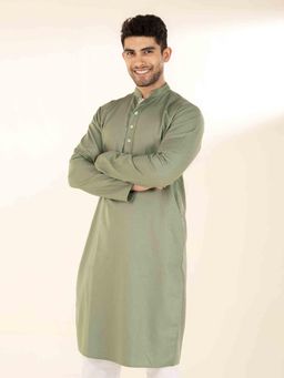 The Bleu Label - Mens Ethnic Mandarin Collar Cotton Full Sleeves Kurta Green