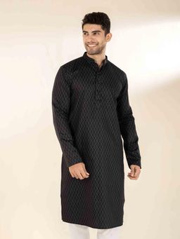 The Bleu Label - Mens Ethnic Mandarin Collar Cotton Full Sleeves Kurta Black