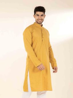 The Bleu Label - Mens Ethnic Mandarin Collar Cotton Full Sleeves Kurta Mustard
