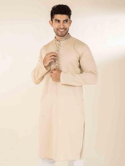 The Bleu Label - Mens Ethnic Mandarin Collar Cotton Full Sleeves Kurta Cream