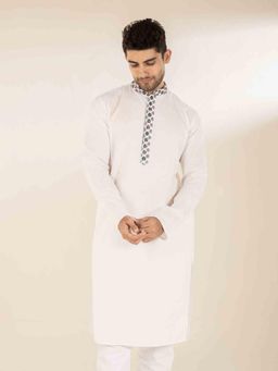 The Bleu Label - Mens Ethnic Mandarin Collar Cotton Full Sleeves Kurta White