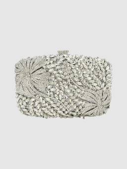 Forever New - Women Silver Everly Embellished Sequined Clutch with Detachable Chain