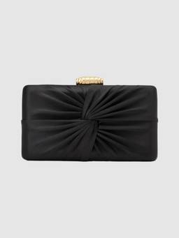 Forever New - Women Black Tate Twist Satin Hardcase Clutch with Detachable Strap