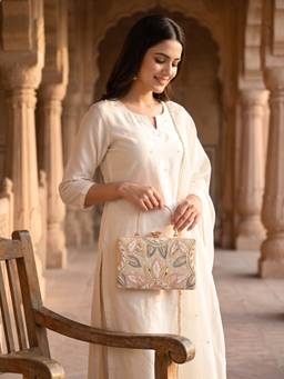 ROCIA - Women Beige Embellished Clutch