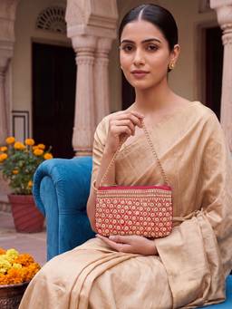 ROCIA - Women Antique Pink Embellished Beads Clutch