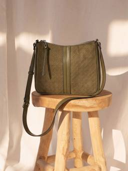 Accessorize London - Women Olive Embossed Faux Suede Sling Bag