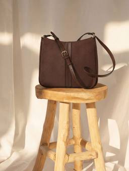 Accessorize London - Women Brown Embossed Faux Suede Sling Bag