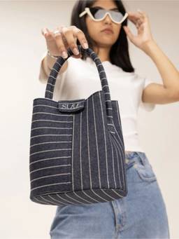 Suave Bags - Women Navy Blue Soho Denim Stripes Bucket Bag