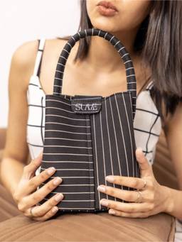Suave Bags - Women Black Soho Denim Stripes Bucket Bag