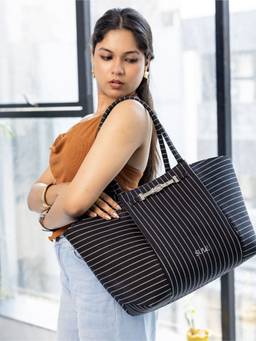 Suave Bags - Women Black Harper Denim Stripes Shoulder Bag